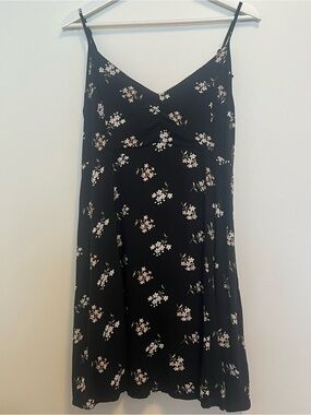 Black Floral Slip Dress with Pink Blooms
